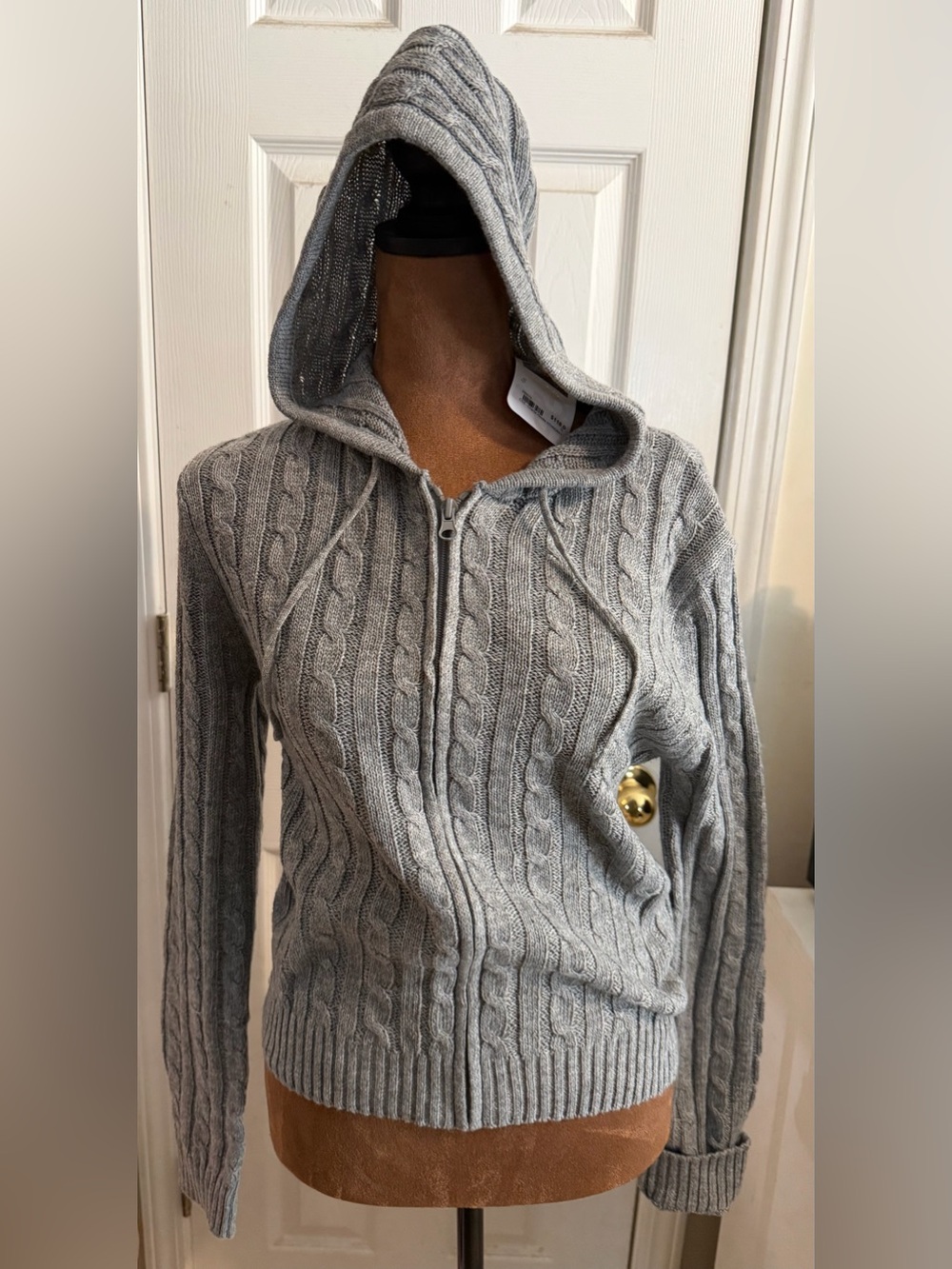Range Charlie Heather Grey Cable Knit Zip-Up Hoodie